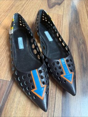 Prada Black and Blue Arrow Flats 38.5